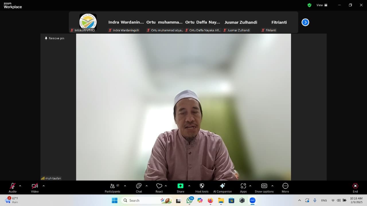 Harmonisasi Pembina dan Orang Tua ; VTHQ Melaksanakan Pengajian Orang Tua Via Daring.